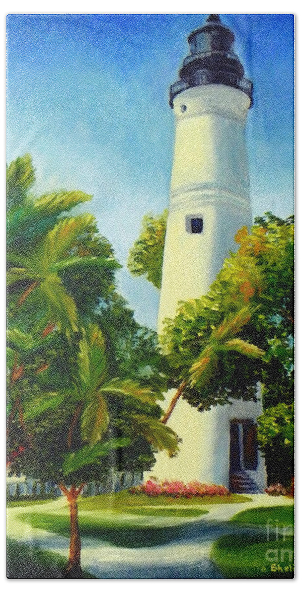 Art Beach Sheet featuring the painting Key West Lighthouse by Shelia Kempf