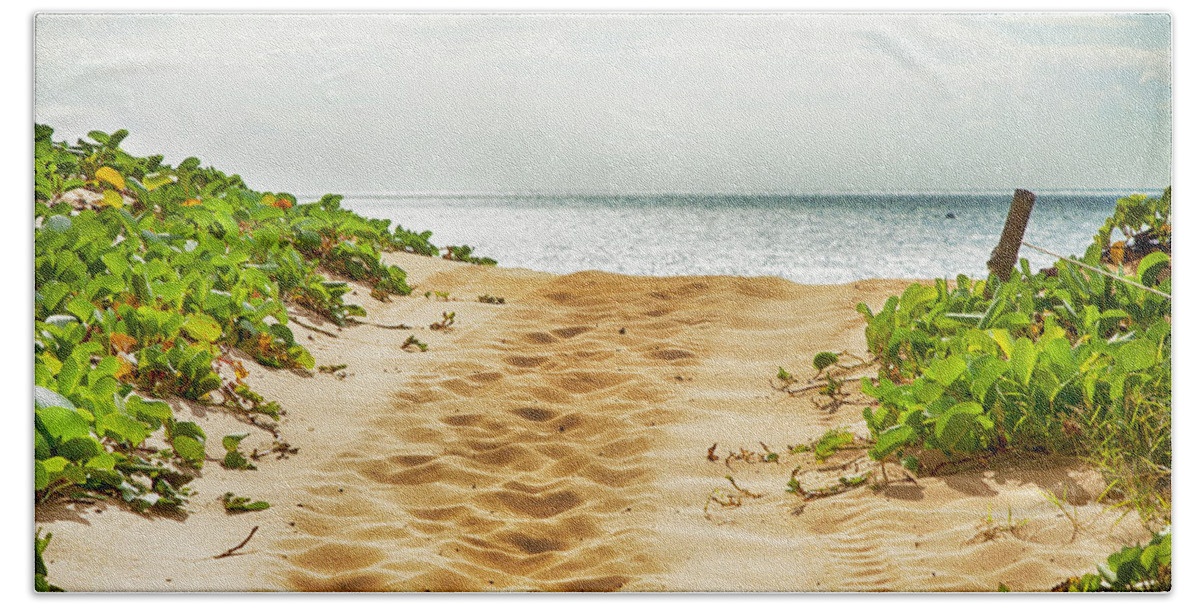 Theresa Tahara Beach Towel featuring the photograph Kihei Maui Beach Path by Theresa Tahara