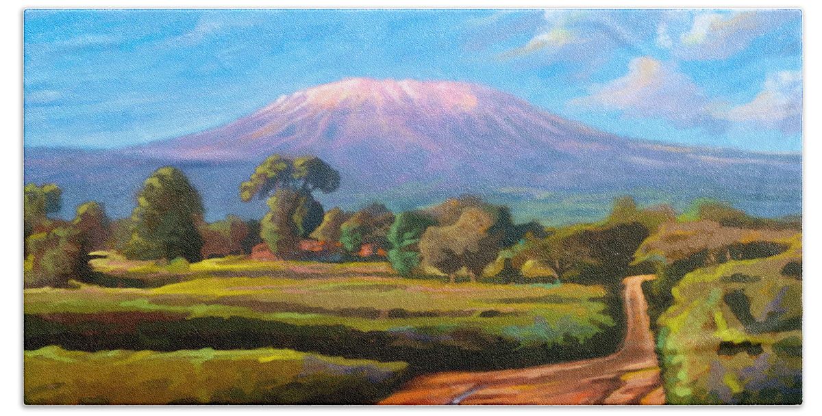 Mt. Kilimanjaro Beach Towel featuring the painting Kilimanjaro by Anthony Mwangi