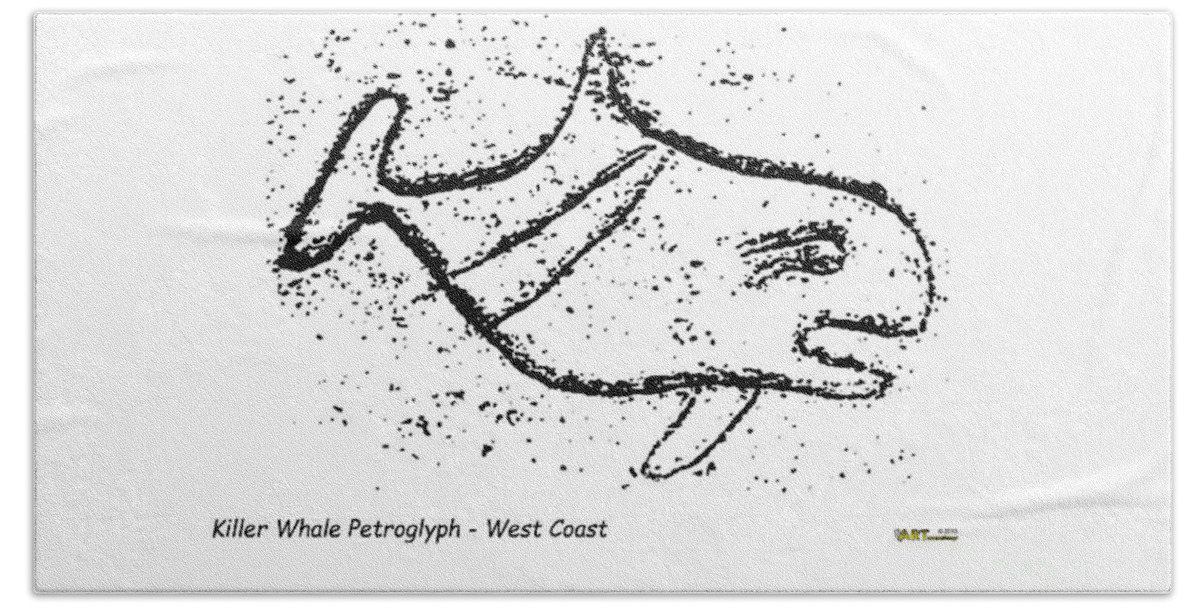Killer Whale Beach Sheet featuring the mixed media Killer Whale Petroglyph by Art MacKay