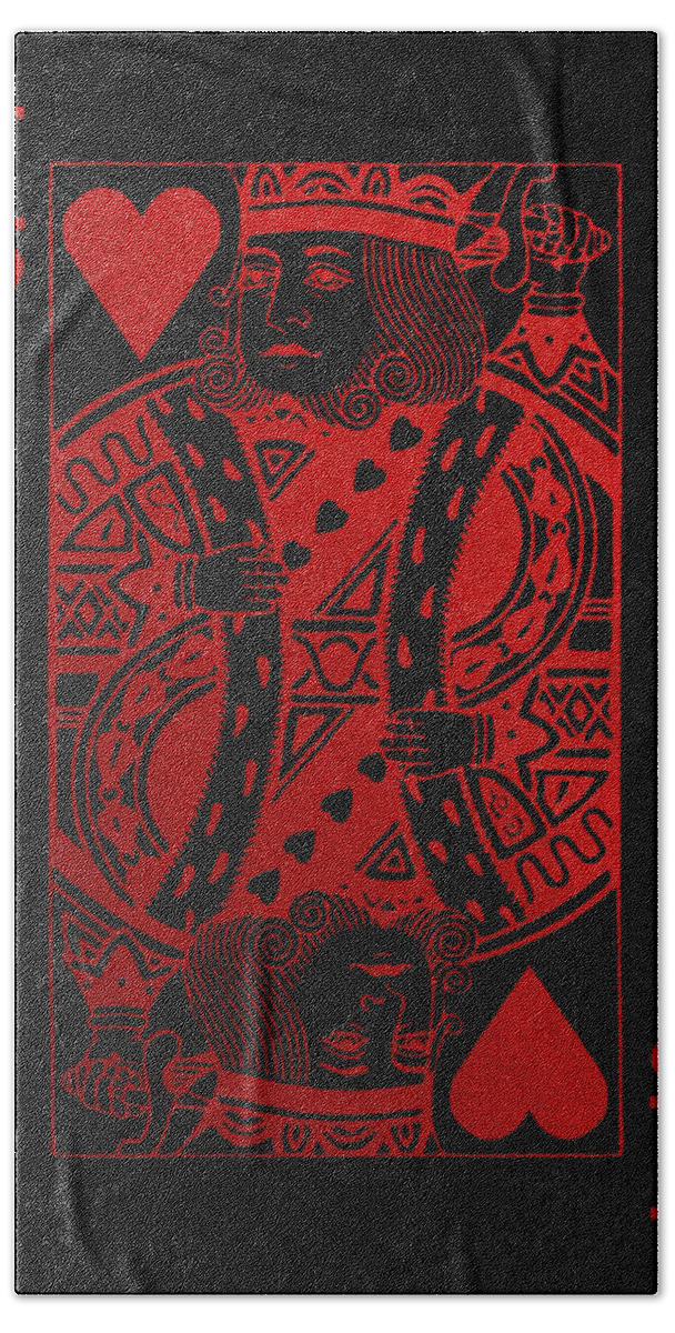 'red And Black' Collection By Serge Averbukh Beach Towel featuring the digital art King of Hearts in Red on Black Canvas  by Serge Averbukh