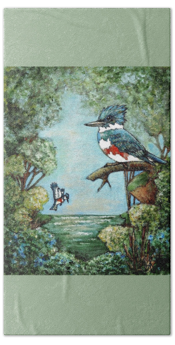 Bird Beach Towel featuring the painting Kingfishers Cove by VLee Watson