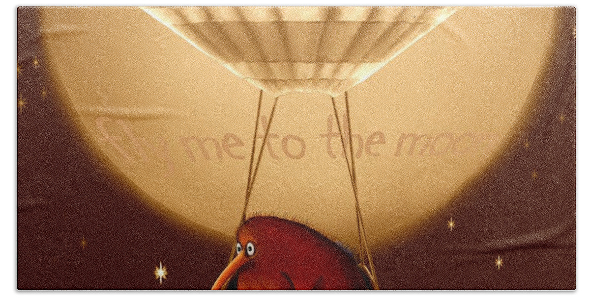 Kiwi Beach Sheet featuring the digital art Kiwi bird Kev - Fly me to the moon - Sepia by Marlene Watson
