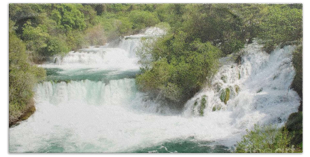 Waterfalls Beach Sheet featuring the photograph Krka waterfalls Croatia by David Fowler
