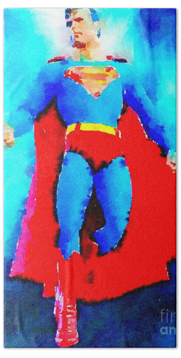 Superman Beach Towel featuring the painting KryptonMan by HELGE Art Gallery