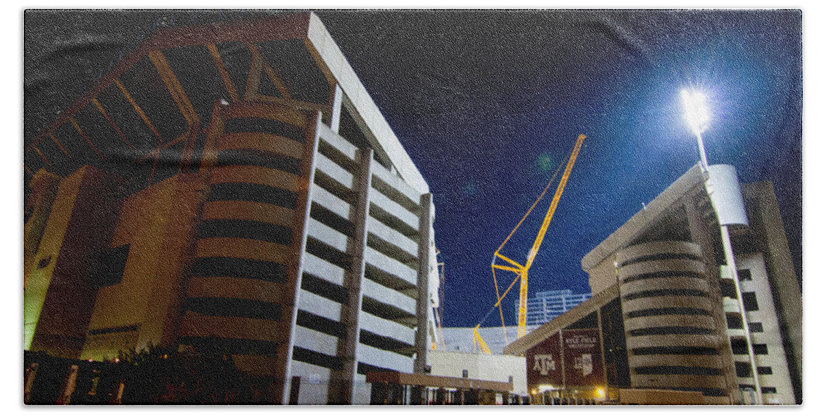Aggies Beach Towel featuring the digital art Kyle Field Construction by Linda Unger