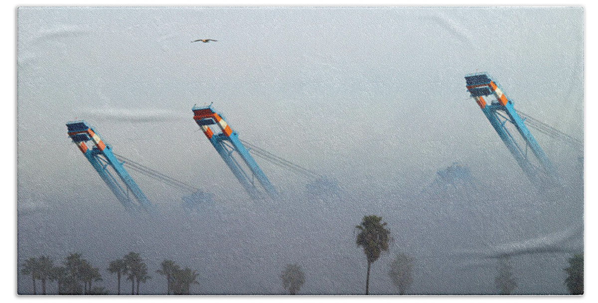 Fog Beach Towel featuring the photograph L. A. Harbor Never Sleeps by Joe Schofield