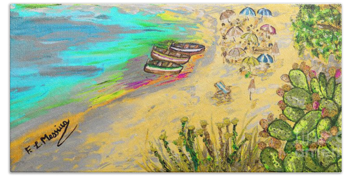 Oil Painting Beach Towel featuring the painting La spiaggia by Loredana Messina