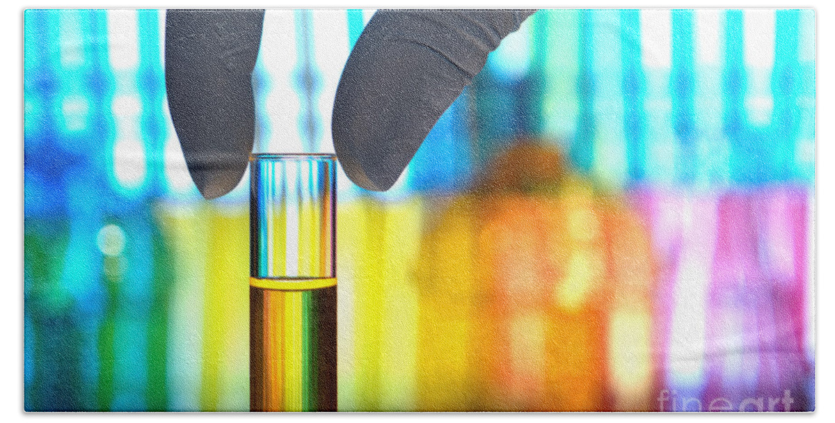 Test Beach Towel featuring the photograph Laboratory Test Tube in Science Research Lab by Science Research Lab