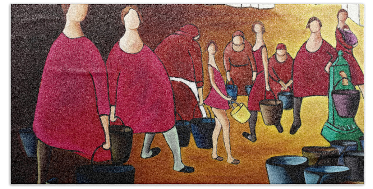 Group Of Women Beach Towel featuring the painting Ladies In Red by William Cain