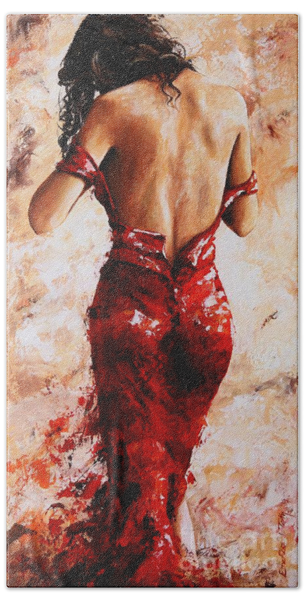 Lady Beach Sheet featuring the painting Lady in Red #24 large by Emerico Imre Toth