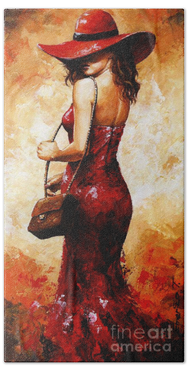 Lady Beach Sheet featuring the painting Lady in red 30 by Emerico Imre Toth