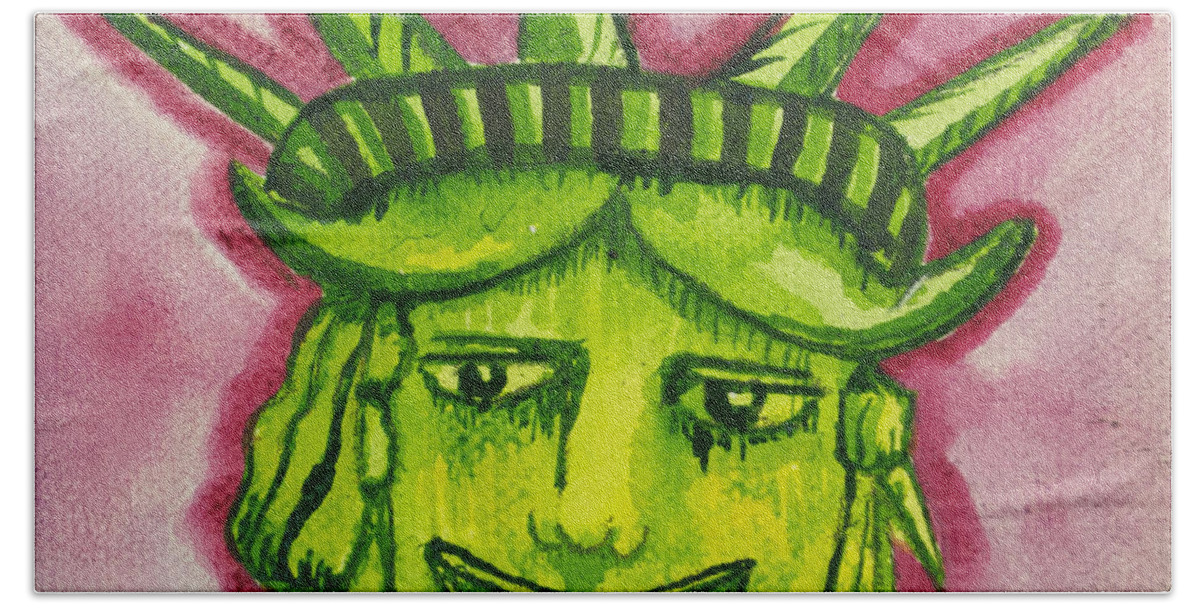 Lady Liberty Beach Towel featuring the painting Lady Liberty Tillie by Patricia Arroyo