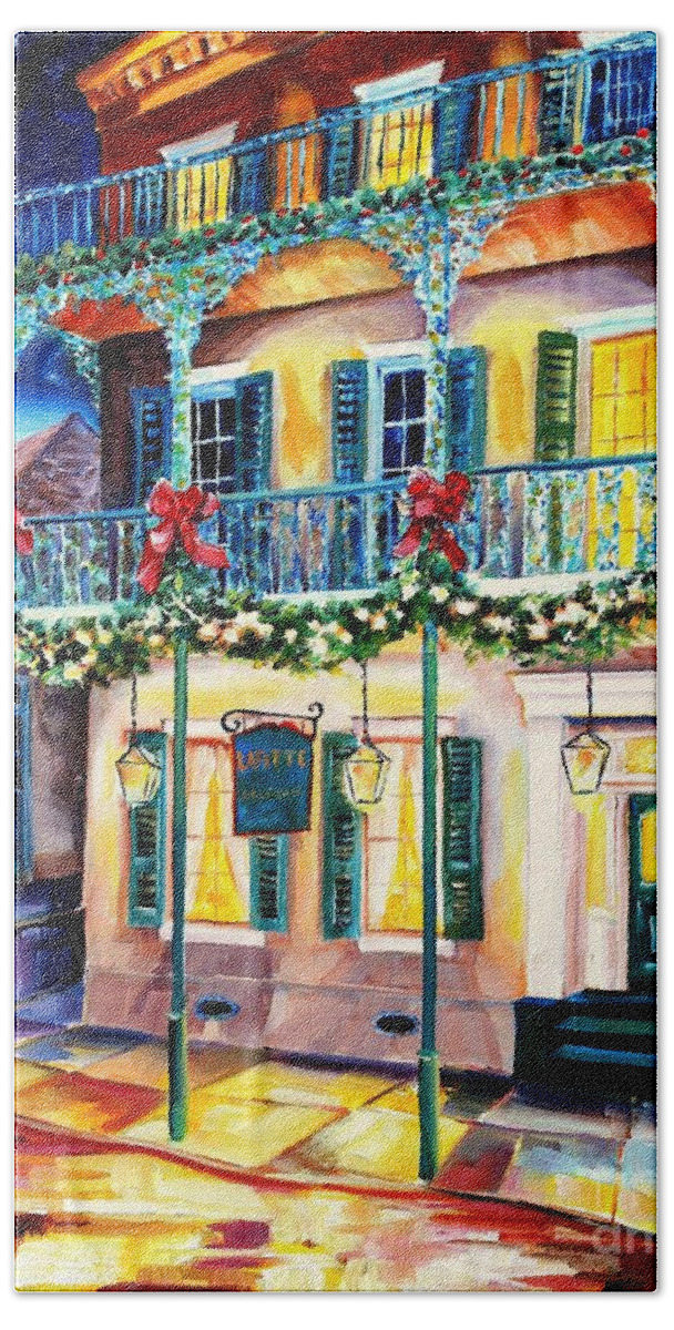 New Orleans Beach Towel featuring the painting Lafitte Guest House at Christmas by Diane Millsap
