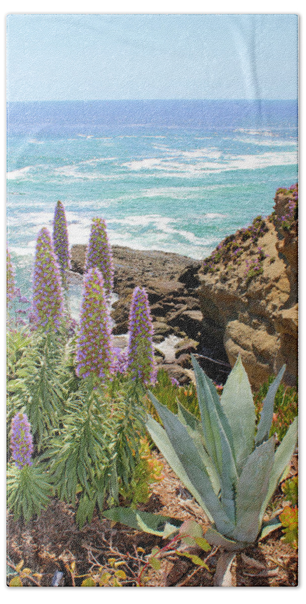 Coast Beach Sheet featuring the photograph Laguna Coast with Flowers by Jane Girardot