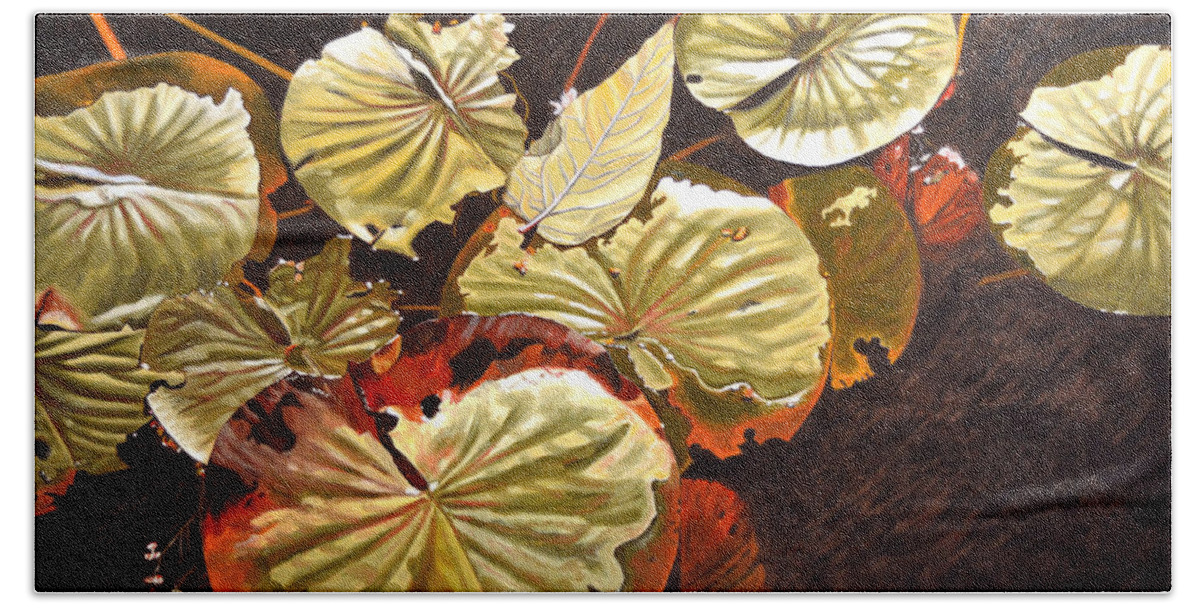 Waterlilies Beach Sheet featuring the painting Lake Washington Lily Pad 11 by Thu Nguyen