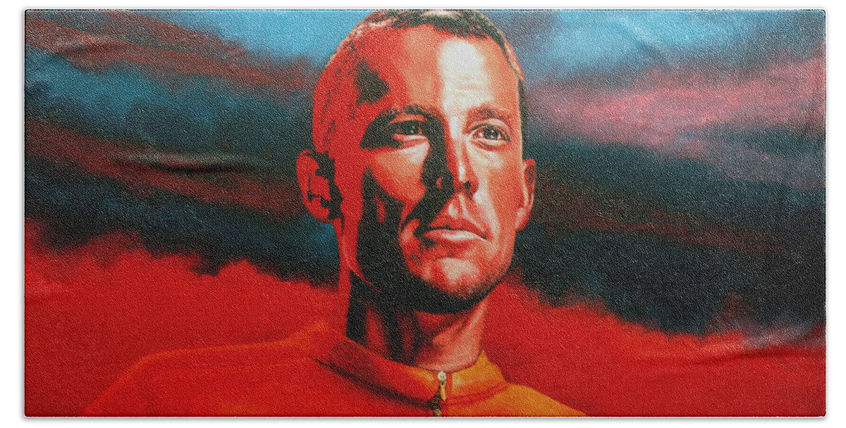 Lance Armstrong Beach Towel featuring the painting Lance Armstrong 2 by Paul Meijering
