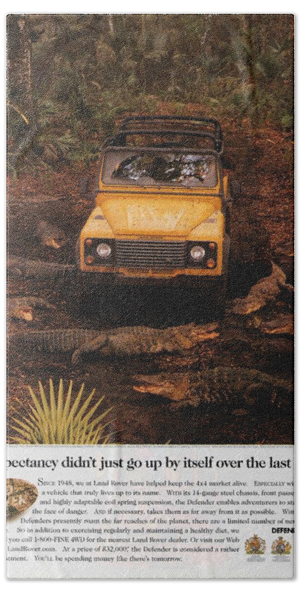 Landrover Beach Towel featuring the photograph Land Rover Defender 90 Ad by Georgia Fowler
