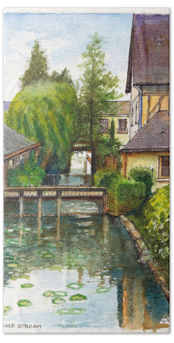 Stream Beach Towel featuring the painting Langeais Stream in the Loire Valley of France by Dai Wynn