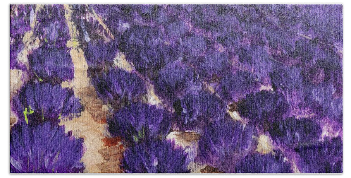 Interior Beach Towel featuring the painting Lavender Study - Marignac-en-Diois by Anastasiya Malakhova