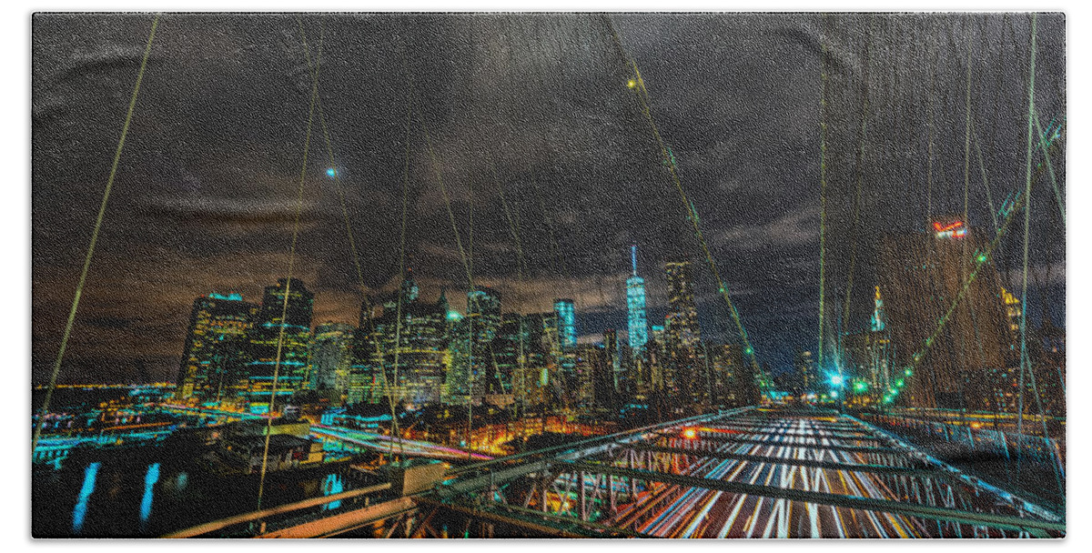 City Beach Towel featuring the photograph Leaving New York City via the Brooklyn Bridge by David Morefield