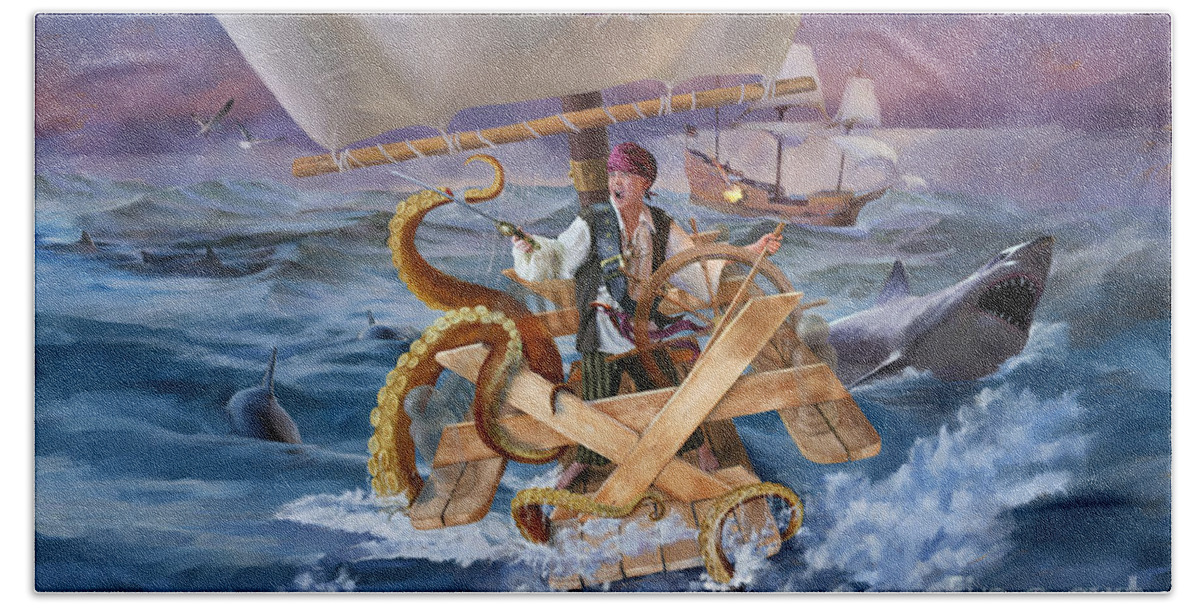 Wall Art Beach Towel featuring the painting Legendary Pirate by Robert Corsetti