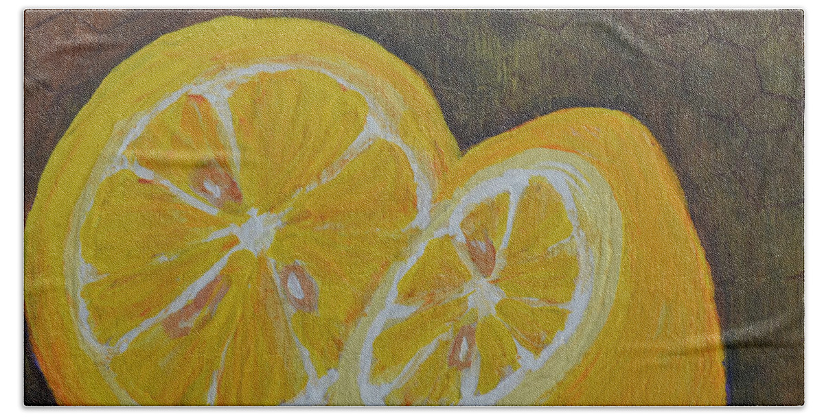 Lemons Beach Towel featuring the painting Lemon Love by Claire Bull