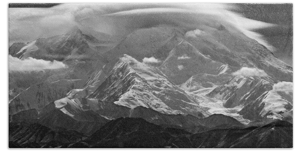 Telephoto Beach Sheet featuring the photograph 101366-Lenticular Cloudcap over Mt. Mckinley by Ed Cooper Photography