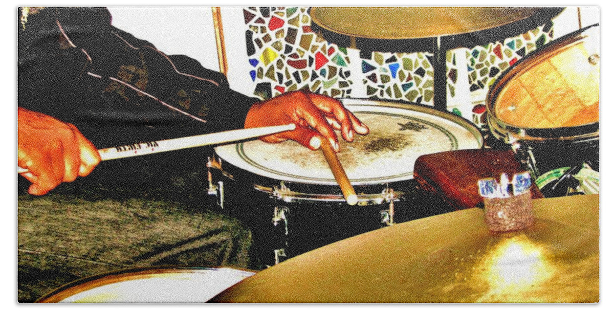 Drummer Beach Towel featuring the photograph Leo on Drums in Asheville by Cleaster Cotton