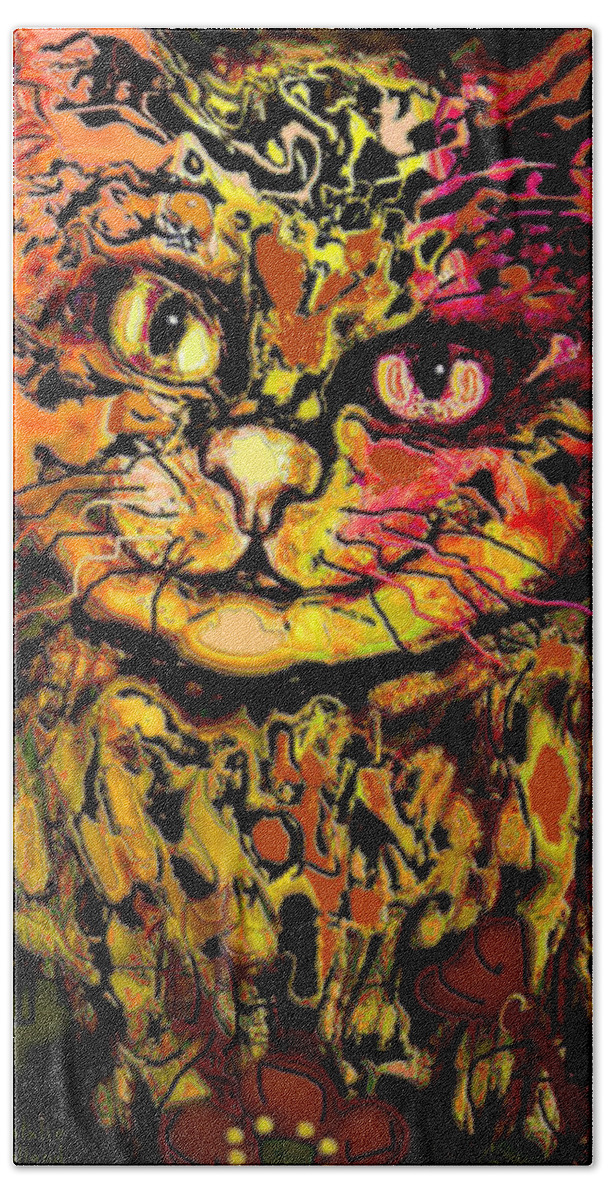 Cat Beach Towel featuring the mixed media Leon by Natalie Holland