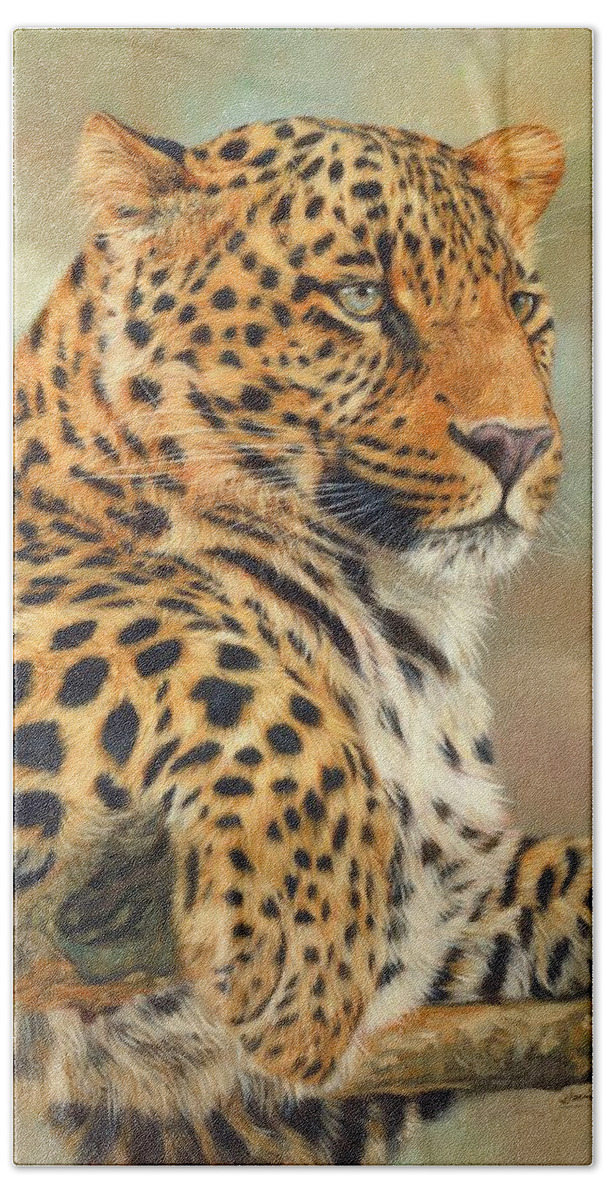 Leopard Beach Sheet featuring the painting Leopard by David Stribbling