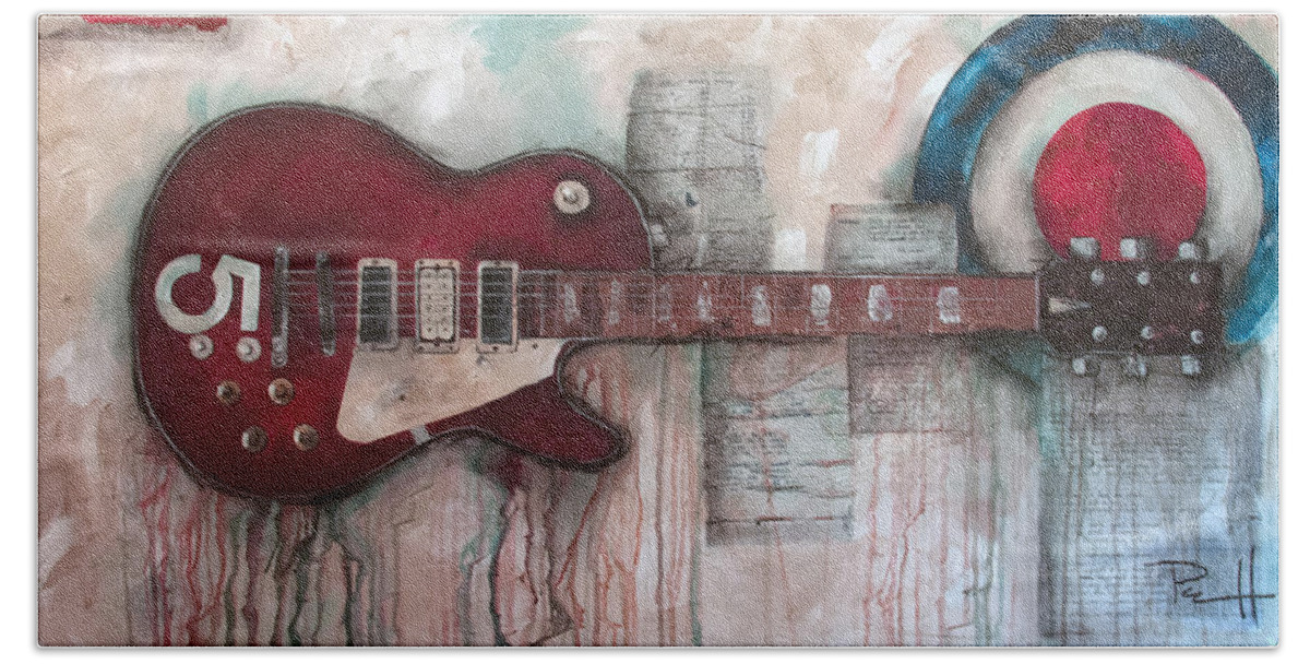 The Who Beach Sheet featuring the painting Les Paul number 5 by Sean Parnell