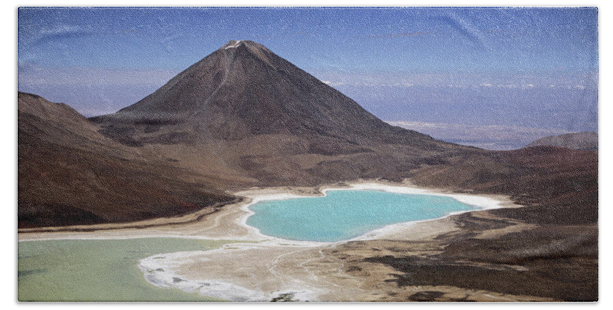 Bolivia Beach Sheet featuring the photograph Licancabur volcano and Laguna Verde by James Brunker