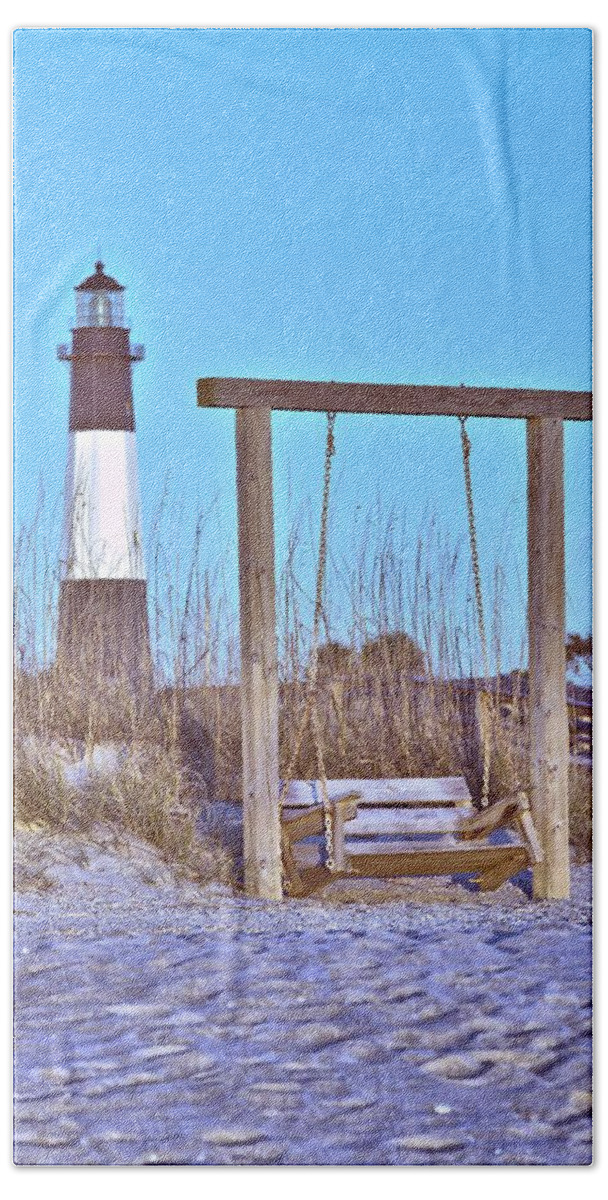 9667 Beach Towel featuring the photograph Lighthouse and Swing by Gordon Elwell