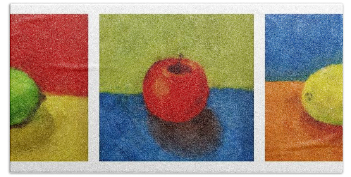Lime Beach Towel featuring the painting Lime Apple Lemon by Michelle Calkins