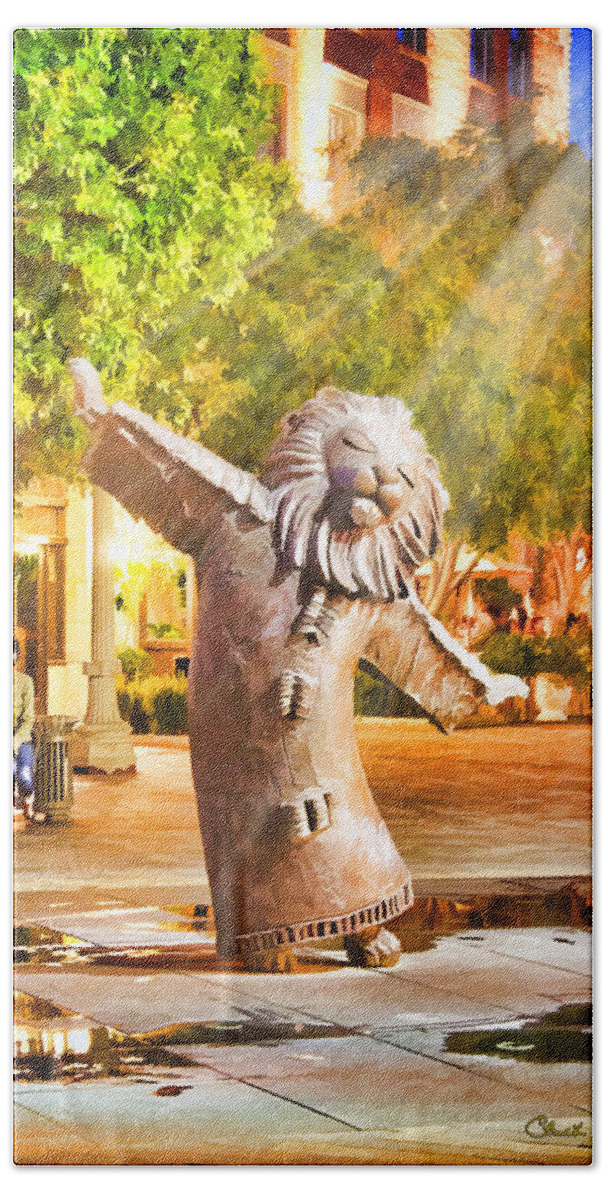Staley Beach Towel featuring the photograph Lion Fountain by Chuck Staley