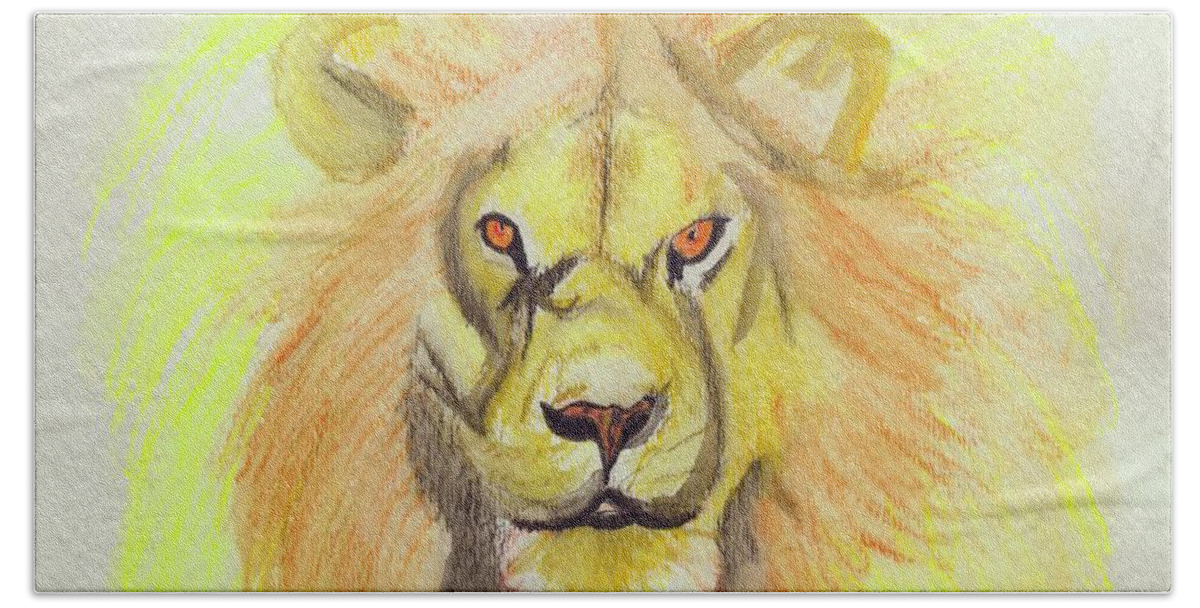 Lion Beach Sheet featuring the painting Lion yellow by First Star Art