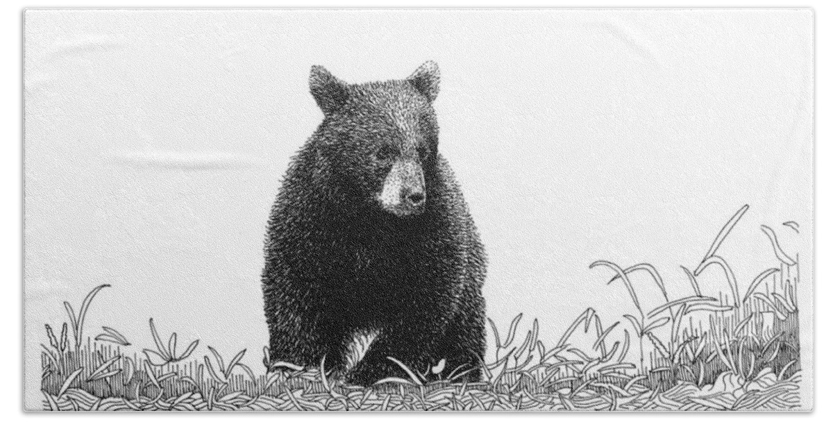 Pen Beach Towel featuring the drawing Little Bear by Scott Woyak