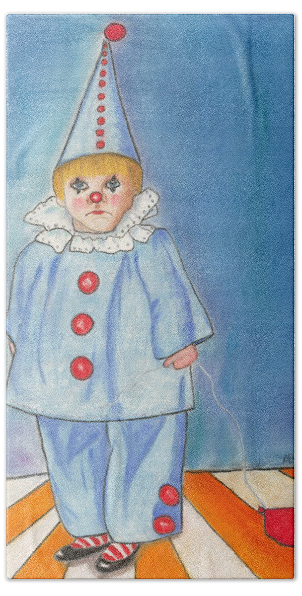 Little Boy Beach Towel featuring the painting Little Blue Clown by Arlene Crafton