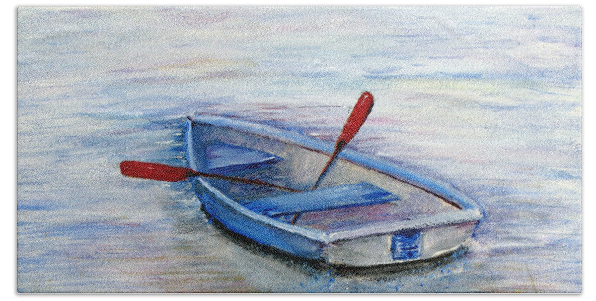 Boat Beach Sheet featuring the painting Little Boat by Loretta Luglio