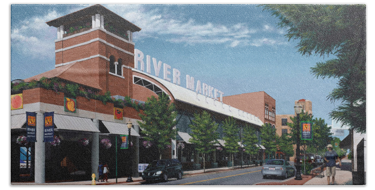 Little Rock Beach Towel featuring the painting Little Rock River Market by Glenn Pollard