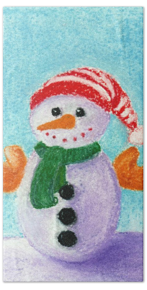Little Beach Towel featuring the painting Little Snowman by Anastasiya Malakhova