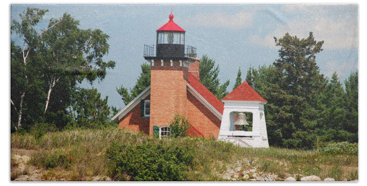 Little Traverse Lighthouse; Little Traverse Bay; Harbor Springs; Summer; Water; Lighthouse; Maritime Beach Sheet featuring the photograph LITTLE TRAVERSE LIGHTHOUSE No.2 by Janice Adomeit