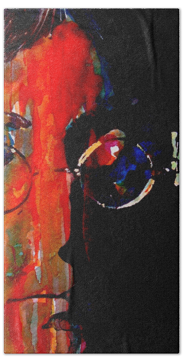 John Lennon Beach Towel featuring the painting Living is easy with eyes closed by Paul Lovering