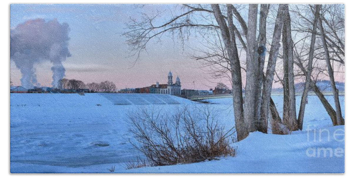 Lock Haven Beach Towel featuring the photograph Lock Haven Sunset Through The Trees by Adam Jewell