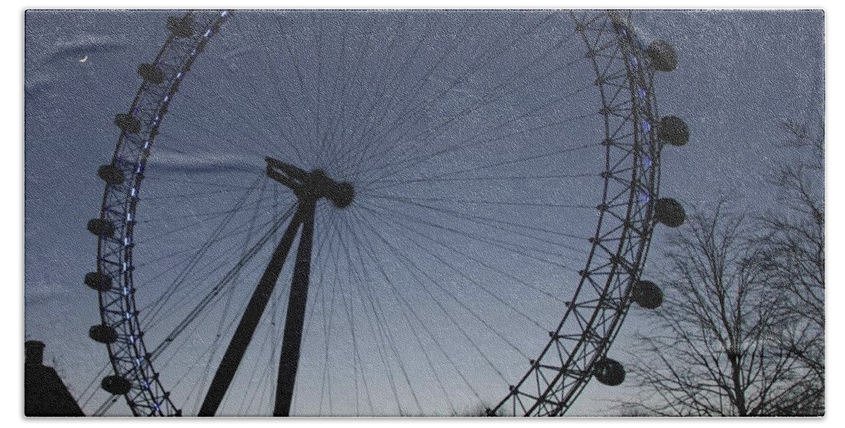 London Beach Towel featuring the photograph London Eye and New Moon by Jeremy Hayden