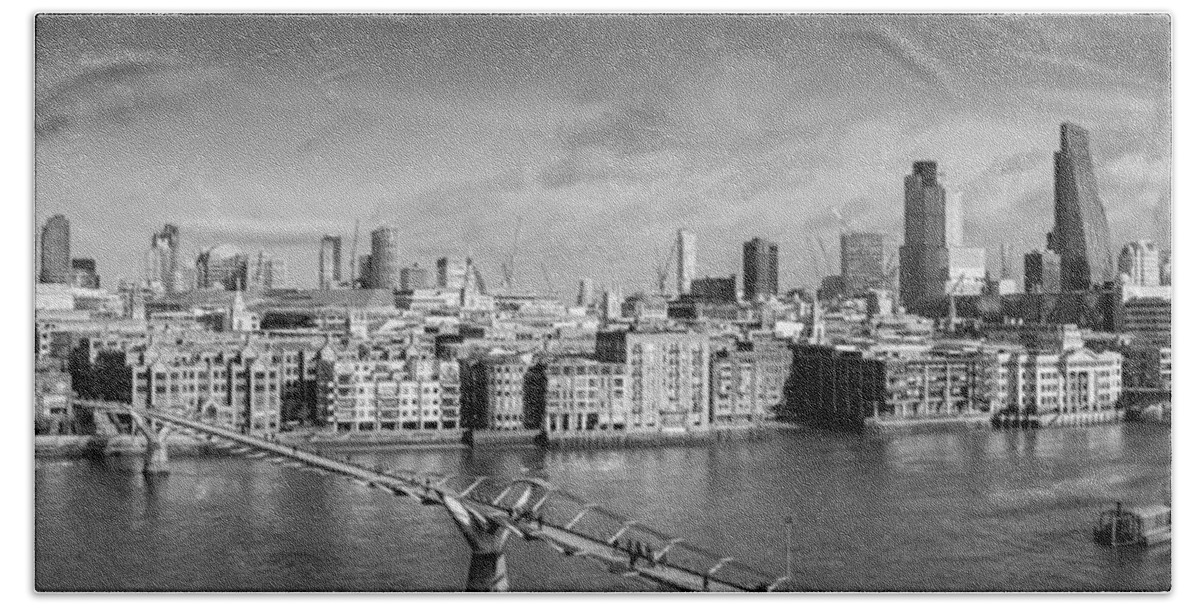 City Of London Beach Sheet featuring the photograph London skyline St Paul's and the City black and white version by Gary Eason