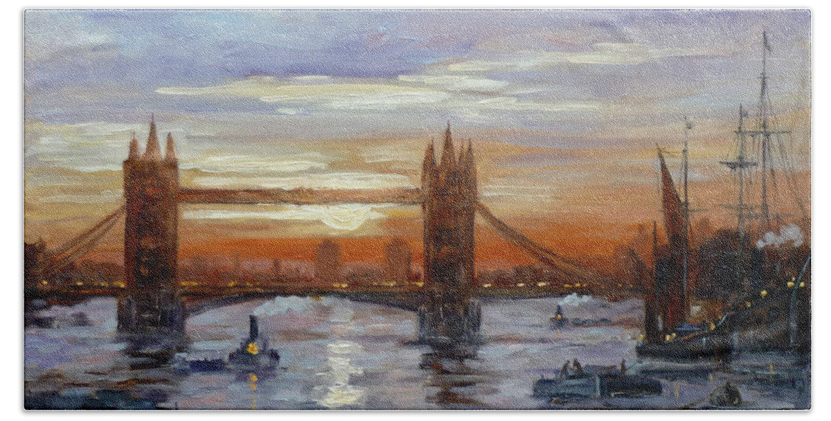 London Beach Sheet featuring the painting London Tower Bridge by Irek Szelag