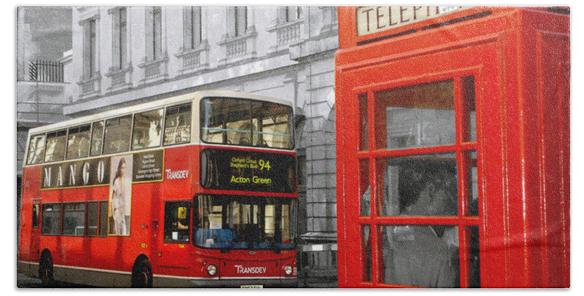 Red Beach Towel featuring the photograph London With A Touch Of Colour by Nina Ficur Feenan