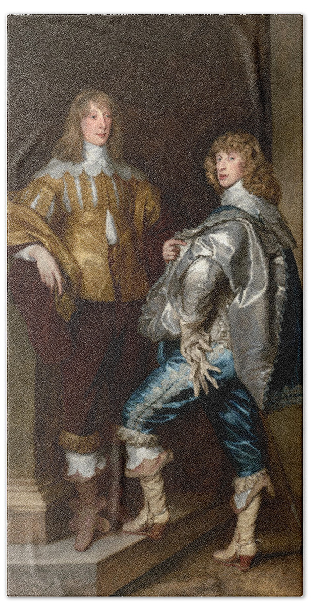 Anthony Van Dyck Beach Towel featuring the painting Lord John Stuart and his Brother Lord Bernard Stuart by Anthony van Dyck